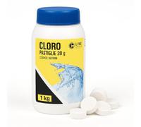 Cloro Piscina in Pastiglie 20g - 1kg | Cloro Stabilizzato Lenta Dissoluzione | Ideale per Piscine Fuori Terra, Idromassaggi, Spa | Pastiglie Effervescenti a Uso Facile.