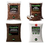 Clorophilla Kit Substrati per Piante - 4 Sacchi da 20L (Fibra di Cocco + Lapillo Vulcanico + Perlite Espansa + Terriccio Universale) - Drenaggio, Aerazione e Crescita Radicale (KIT 20L X4)