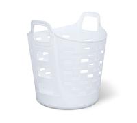 Clorox Cesto portabiancheria flessibile in plastica per vestiti, camera da letto e ripostiglio, portatile rotondo con manici per il trasporto, 1 bushel, bianco