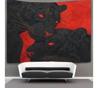 Close-up of The Heads of Two Black Panthers with Red Occhios Arazzi Estetica - Arazzo Da Parete Indie Decorazione Della Stanza Appeso A Parete, Arte Da Parete 150cmx200cm