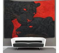Close-up of The Heads of Two Black Panthers with Red Occhios Tapestry Wall Hanging - Bedspread,Blanket Throw Tapestries for Living Room,Home Decor 130cmx150cm