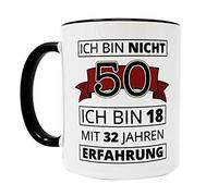 Close Up Tazza per 50° compleanno con scritta in lingua tedesca Ich Bin nicht 50", in ceramica, lavabile in lavastoviglie, 320 ml, colore: bianco