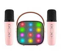 Closer Mini Karaoke con 2 microfoni wireless per bambini adulti, 18 canzoni pre-caricate, Bluetooth portatile, rosa