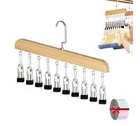 Closet Organizer with 10 Clips - Space Saving Hanging Closet Organizer, 360 Rotating Steel Clips for Pants Jeans Leggings Sock, Vertical Storage for Home Dorm Wardrobe Travel (Wood)