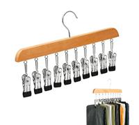 Closet Organizer with 10 Clips - Space Saving Hanging Closet Organizer, Pant Hangers with Clips, Closet Organizers and Storage, for Jeans, Hats, Shorts, Socks (Wood)