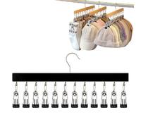Closet Organizer with 10 Clips,Space Saving Hanging Wooden Clothes Hanger,Multi-use Closet Organizers and Storage,360° Rotating Hat Scarf Clothespins for Jeans Skirts Socks Pant (Black)