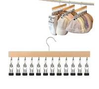 Closet Organizer with 10 Clips,Space Saving Hanging Wooden Clothes Hanger,Multi-use Closet Organizers and Storage,360° Rotating Hat Scarf Clothespins for Jeans Skirts Socks Pant (Wood)