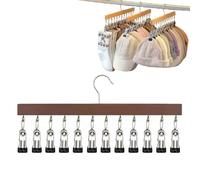 Closet Organizer with 10 Clips,Space Saving Hanging Wooden Clothes Hanger,Multi-use Closet Organizers and Storage,360° Rotating Hat Scarf Clothespins for Jeans Skirts Socks Pant (Vintage)