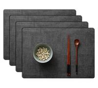Cloth Pattern Faux Leather Placemats Set of 4, Heat Resistant Waterproof Dual-Sided Dining Table Place Mats(Black)