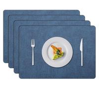Cloth Pattern Leather Placemats Set of 4/6, Waterproof Heat Resistant Washable Non-Slip Table Mats(Dark Blue,Set of 4)