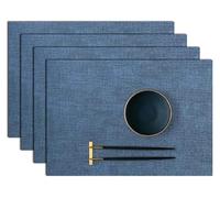 Cloth Pattern Leather Placemats Set of 4, Heat Resistant Washable Waterproof Non-Slip Table Mats(Light Blue)