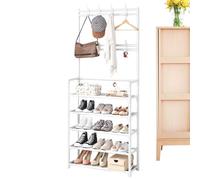Clothes And Shoes Rack - Heavy Duty Clothes Rail, Coat Stand With Shoe Storage, Space-Saving Metal Cloth Hanger Rack Stand With Hooks, Floor-standing Racks Organizer For Bedroom, Office, Shop