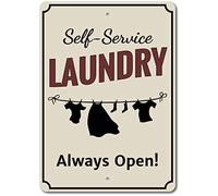 Clothes Line Self Service Laundry Always Open Rustico Retro Chic Targa in metallo metallo garage vintage giardino casa decorazione da parete 30,5 x 40,6 cm