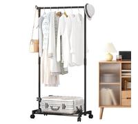 Clothes Rack - 22.44x3.94x2.76 Inches Rolling Garment Holder With Wheels, Double Rods And A Bottom Shelf, Stable Support For All Your Clothing | Designed With Lockable, Rotating Wheel, Double Clothe