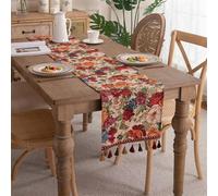 Clothfuna Runner da tavola in jacquard primaverile con fiori, vintage, con nappe, per tavolo da pranzo, feste e vacanze all'aperto, 33 x 240 cm