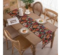 Clothfuna Runner da tavola in jacquard, runner da tavola con fiori colorati, vivace stampa floreale vintage con nappe, per tavolo da pranzo, feste e vacanze all'aperto, 33 x 120 cm
