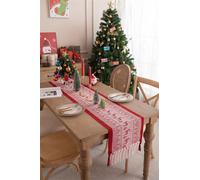 Clothfuna Runner da tavola natalizio rosso, con cervo natalizio, in cotone e lino, per tè, caffè, cucina, tavolo da pranzo, decorazione per feste e vacanze, 33 x 240 cm