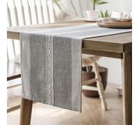 Clothfuna Runner da tavolo da pranzo con ricamo bohémien, in cotone e lino, colore grigio, 140 cm, per feste, credenza, cassettiera, tavolino da caffè, 33 x 240 cm