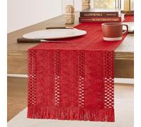 Clothfuna Runner da tavolo da pranzo rosso, piccolo, stile bohémien, rustico, per tavolino da caffè, credenza primaverile, decorazione per tavolo da toeletta, 30 x 120 cm