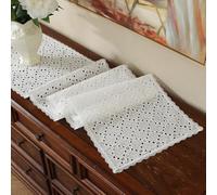 Clothfuna Runner da tavolo in cotone bianco con ricamo in pizzo con motivo a foglie, per tavolino da caffè primaverile, decorazione per cassettiera, 32 x 180 cm