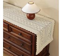 Clothfuna Runner da tavolo in crochet color crema, runner in pizzo di cotone per tavolo da pranzo, runner per tavolino da caffè beige per proteggere il lato del mobile, per feste, 42x180cm