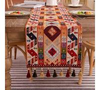 Clothfuna Runner da tavolo in jacquard bohémien, vintage e boho, arancione diamante misto cotone con nappe, per tavolo da pranzo, feste e vacanze all'aperto, 33 x 120 cm