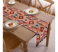 Clothfuna Runner da tavolo in jacquard geometrico, vintage e bohémien, in misto cotone arancione con diamanti, con nappe, per tavolo da pranzo, feste e vacanze all'aperto, 33 x 160 cm
