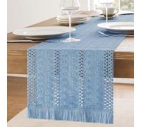 Clothfuna Runner per tavolo da pranzo blu, stile bohémien, rustico, per tavolino da caffè, credenza primaverile, decorazione per tavolo da toeletta, 30 x 220 cm