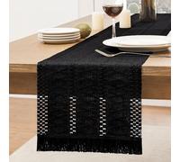 Clothfuna Runner per tavolo da pranzo nero, piccolo runner da tavolo in stile bohémien, rustico, per credenza primaverile, decorazione per tavolo da toeletta, 30 x 120 cm