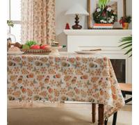 Clothfuna Tovaglia natalizia rettangolare, color avorio, con pupazzo di neve, omino di pan di zenzero, fiocco di neve, albero di Natale, tovaglia a tema natalizio, in misto cotone, per decorare la