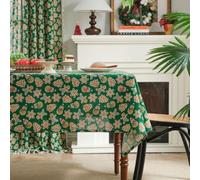 Clothfuna Tovaglia natalizia rettangolare, verde, tovaglia natalizia con pupazzo di neve, omino di pan di zenzero, fiocco di neve, albero di Natale, tovaglia a tema natalizio, in misto cotone, per la