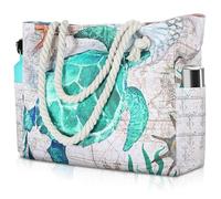 Clothirily Borsa da spiaggia da donna, grande borsa da spiaggia, impermeabile, a prova di sabbia, con cerniera, grande borsa da spiaggia per piscina, Tartaruga Verde, Medium