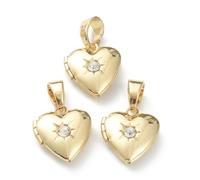 Clotiry 10 ciondoli creativi a forma di cuore, in ottone, con zirconia cubica, cornici portafoto, per la creazione di gioielli e regali artigianali, Metallo non prezioso
