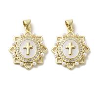 Clotiry 5 ciondoli a forma di croce ovale in ottone con pavé di conchiglie con perle finte in ABS, ciondoli religiosi basati sulla fede, per la creazione di gioielli