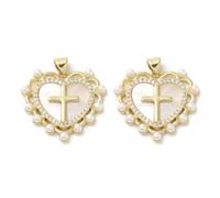 Clotiry 5 ciondoli a forma di cuore in ottone con pavé di conchiglie e croce con perle finte in ABS, ciondoli religiosi basati sulla fede, per la creazione di gioielli