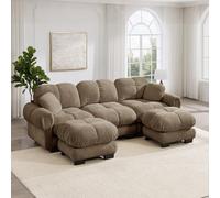 Cloud - Divano a forma di U a 3 posti, con pouf mobile e 2 piccoli cuscini decorativi, design trapuntato fine, cuscino spesso, morbido e di supporto, facile da montare, adatto per il soggiorno