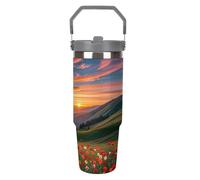 Cloud Garden at Sunset - Bicchiere da viaggio con cannuccia, in acciaio inox isolato, con manico, design a doppia parete, coperchio a prova di perdite, mantiene le bevande calde/fredde per ore