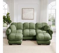 Cloud Sofa - Divano a 3 posti, a forma di U, con pouf mobile e 2 piccoli cuscini decorativi, design trapuntato fine, cuscino spesso, morbido e di supporto, facile da montare, adatto per il soggiorno