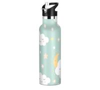 Cloud Star Moon - Borraccia a prova di perdite e senza BPA, con cannucce, isolamento sottovuoto a doppia parete per sport, viaggi e scuola