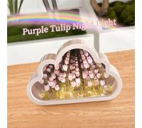 Cloud Tulip Night Light with Infinite Mirror Effect, Handmade Tulip Lamp Decor with LED Lights for Bedroom Kids, DIY Kit Gift for Girls Women on Anniversaries Christmas Mother's Da (Viola)