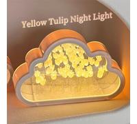 Cloud Tulip Night Light with Infinite Mirror Effect, Handmade Tulip Lamp Decor with LED Lights for Bedroom Kids, DIY Kit Gift for Girls Women on Anniversaries Christmas Mother's Da (Giallo)