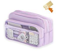 CLOUDEMO Big Capacity Pencil Case, 3 Compartments Simple Storage Pencil Case, Pencil Case, Kawaii Pencil Case Organizer for Women and Girls (Violet)