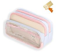 CLOUDEMO Big Capacity Pencil Case, 3 Compartments Simple Storage Pencil Case, Pencil Case, Kawaii Pencil Case Organizer for Women and Girls (Rose)