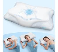 CloudÉtoile Cuscino cervicale in memory foam 2 in 1 ergonomico ortopedico per chi dorme di lato, supporto cervicale regolabile in altezza, 64 x 38 x 10/12 cm, bianco