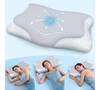 CloudÉtoile Cuscino Cervicale Memory Foam - 2 in 1 Cuscino Letto Ortopedico con Schiuma per Dormire sul lato e sulla schiena, Ergonomico Guanciale Letto Regolabile, Grigio chiaro, 64x38x12 cm