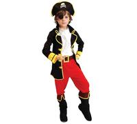 Cloudkids Costume da Capitano Pirata per Bambini (M 4-6 anni) Costume di Halloween Cosplay Costume da Pirata per Bambini - Costumi per Bambini Include Cappello Patch e Cintura