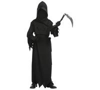Cloudkids Costume da Mietitore Travestimento per bambini Carnefice Halloween Finta Morte Deco per Carnevale Costume da Demone 4 pezzi Nero