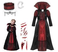 Cloudkids - Costume da regina vampiro per bambina, costume da vampiro - Twilight - vestito e accessori per bambine e ragazze, per Halloween, carnevale, cosplay Nero e rosso 7-9 anni