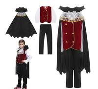Cloudkids Costume da vampiro da ragazzo, travestimento, travestimento da conte per bambini gotico, carnevale, sera(4-6 anni)