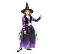 Cloudkids Costume Travestimento da Strega per Bambina - Vestito da Travestimento Halloween con Cappello e Cintura per Carnevale Cosplay, 10-12 ans (Lot de 1)